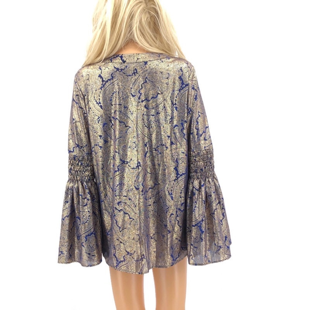 Michael Kors Blue & Gold Paisley Print Top NWT Med - Picture 4 of 8